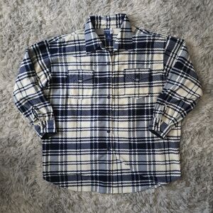 Venezia Jeans Navy and White Plaid Men's Shirt Jacket - Size 18/20